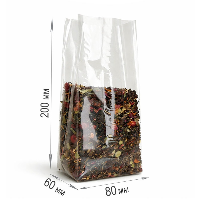 Пакет с центральным швом БОПП (Прозрачный) 80+60х200